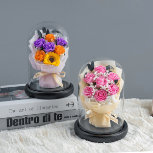 Colourful Artificial Flower in Big Glass dome LED Crystal Dome